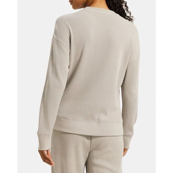 Theory Womens Easy Sweatshirt Easy Waffle Knit Top Size M Pima Cotton Ash Gray - Picture 2 of 14